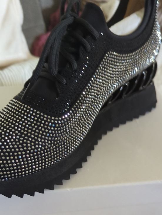 Shoes - Black Crystal Embellished Platform Trainer